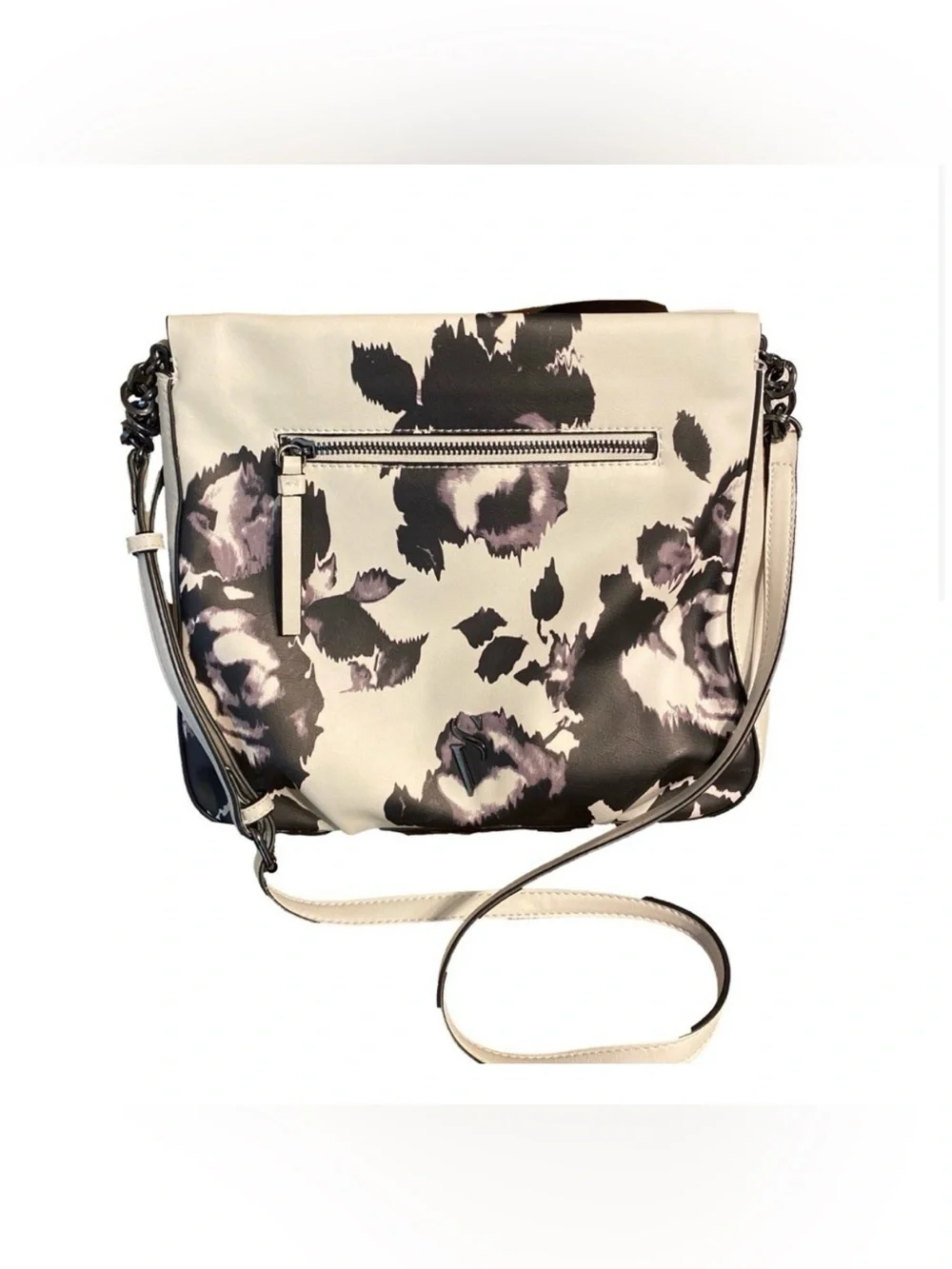 Simply Vera Vera Wang Black White Floral Crossbody Shoulder Bag Gunmetal Chain